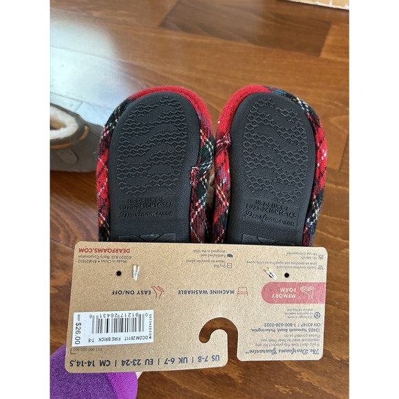Dearfoams Kids Toddler Little Kids Big Bro Bear Plaid Red Slippers NEW 7-8 US - Picture 5 of 6